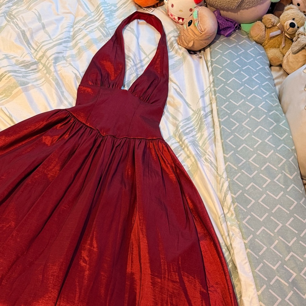 Fashion Nova Deep Red Halter Midi Dress